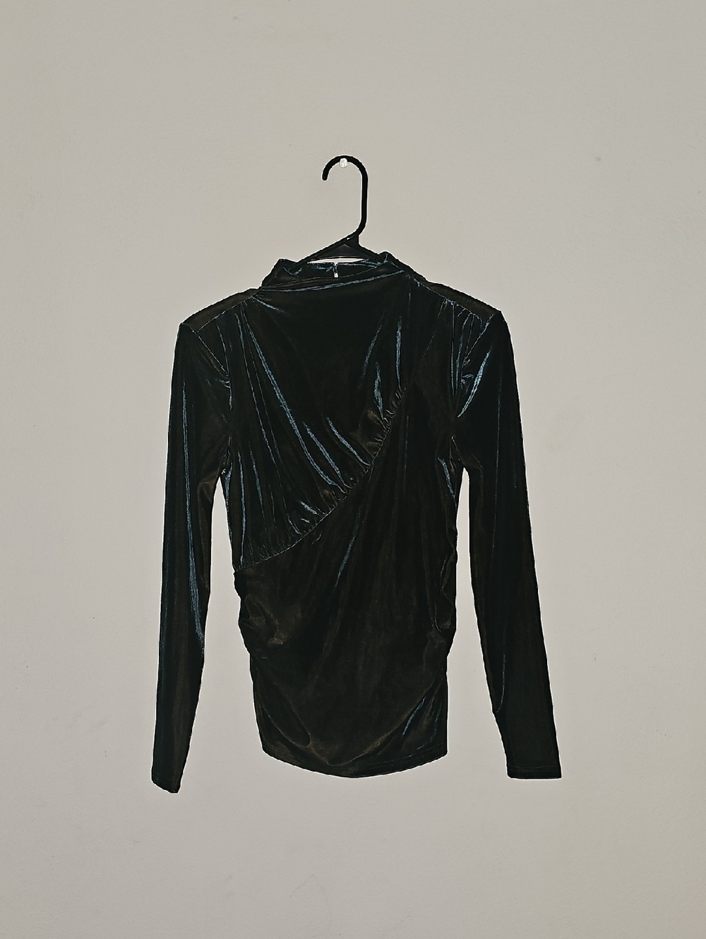Shimmery Emerald Green Velvet Long Sleeve Wrap-Style Top